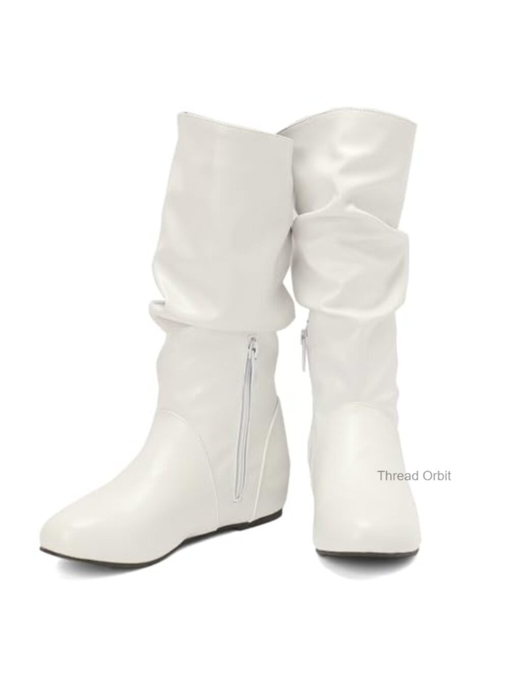 Women's Slouch Mid-Calf Boots Faux Leather Wedge Heel Round Toe Side Zip